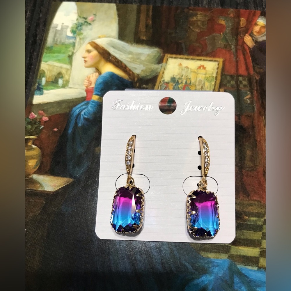Purple/Blue Ombré Crystal and Rhinestone Earrings